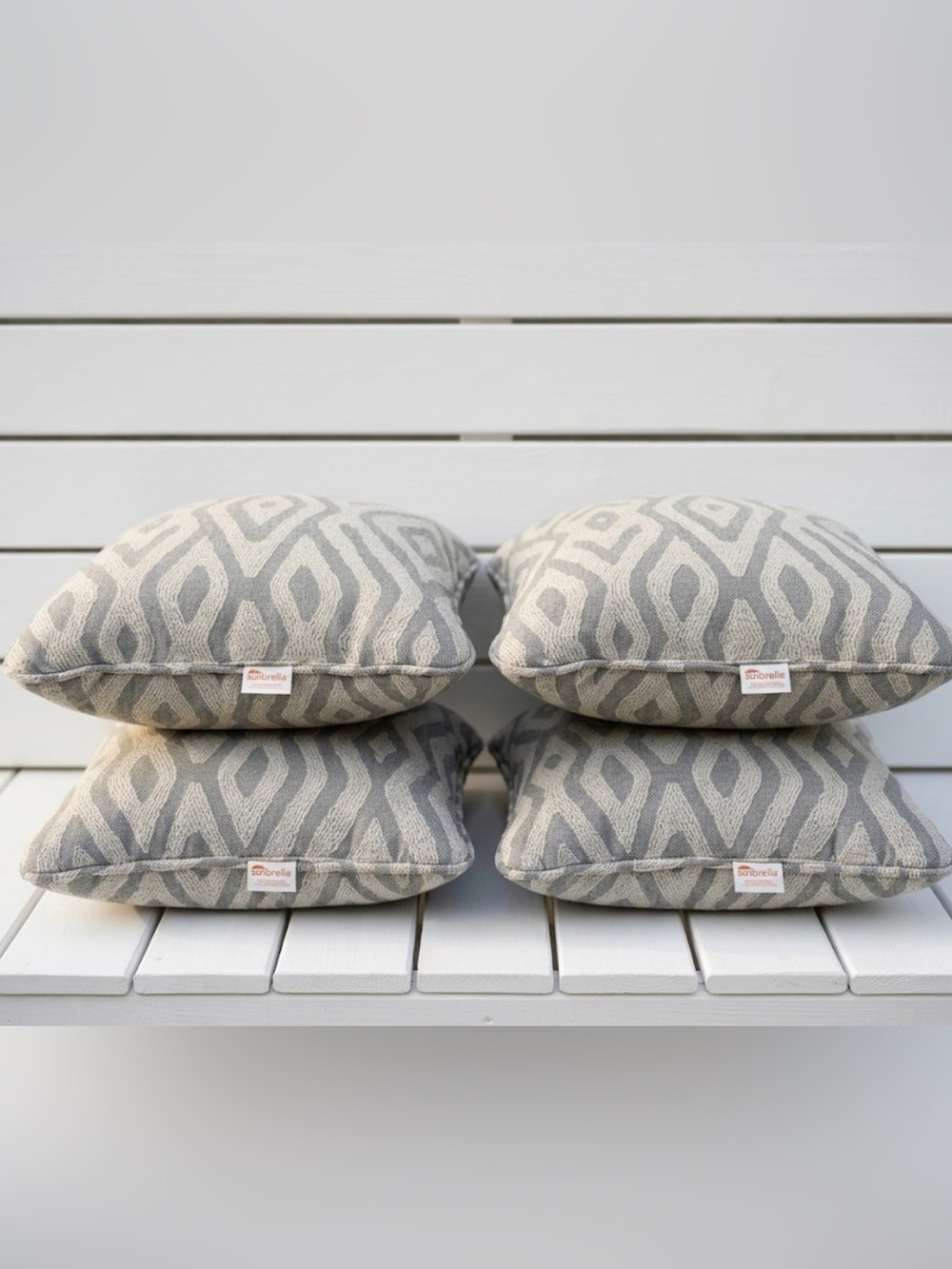 Sunbrella Gray & Cream Geometric Outdoor Throw Pillows (4)